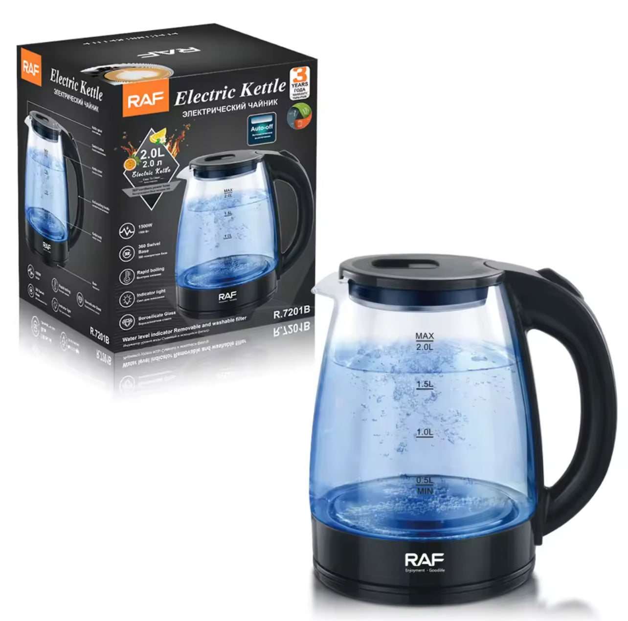 Raf Glass 2Litre Electric Kettle Heater R7865