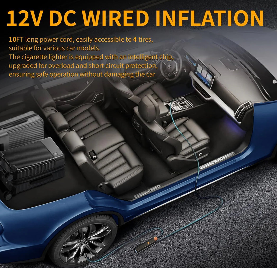 Tire Inflator Portable Air Compressor - Air Pump for Car Tires with Tire Pressure Gauge