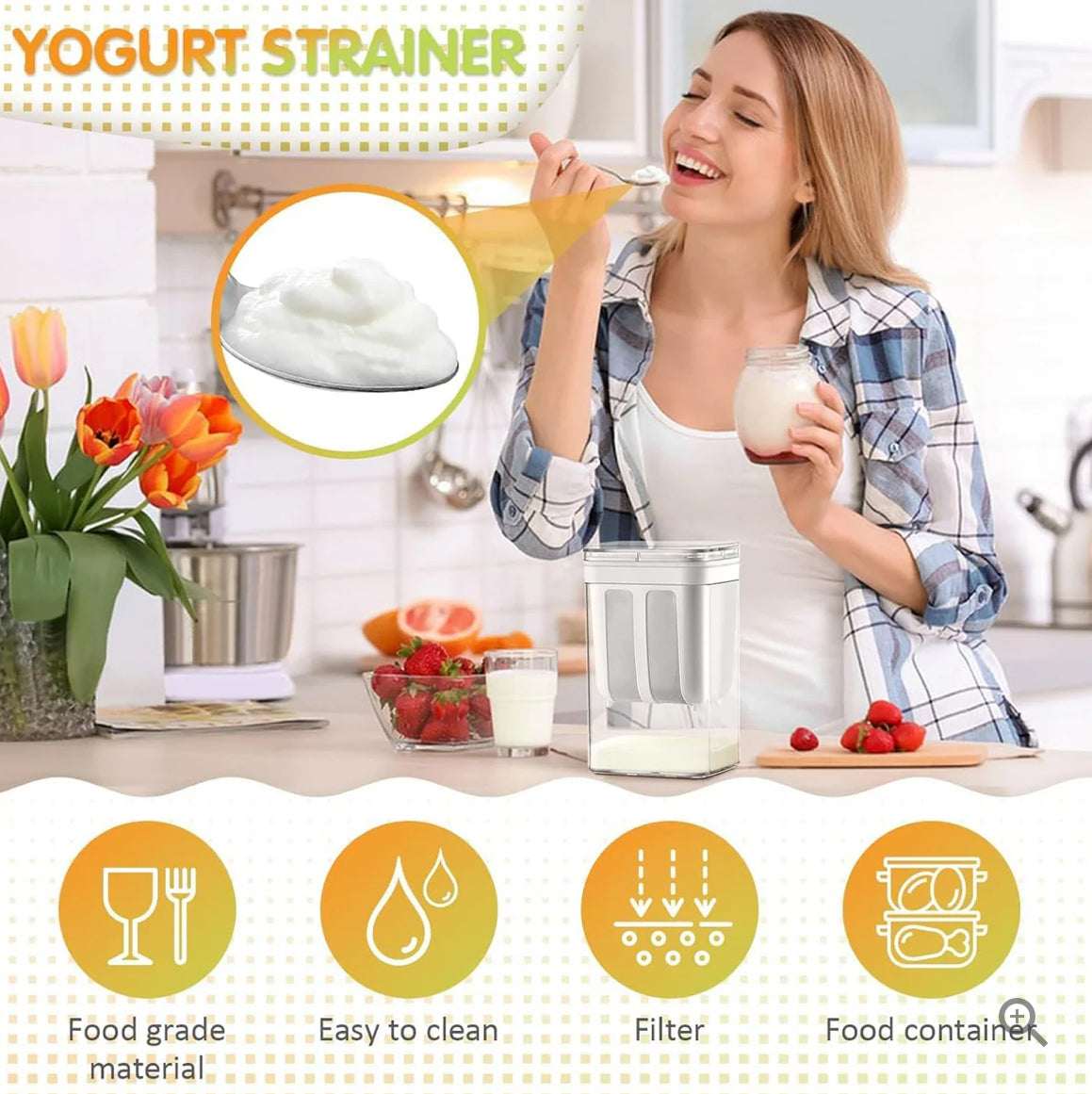 Greek Yogurt Strainer 1100ml – Multi-Purpose Yogurt Maker