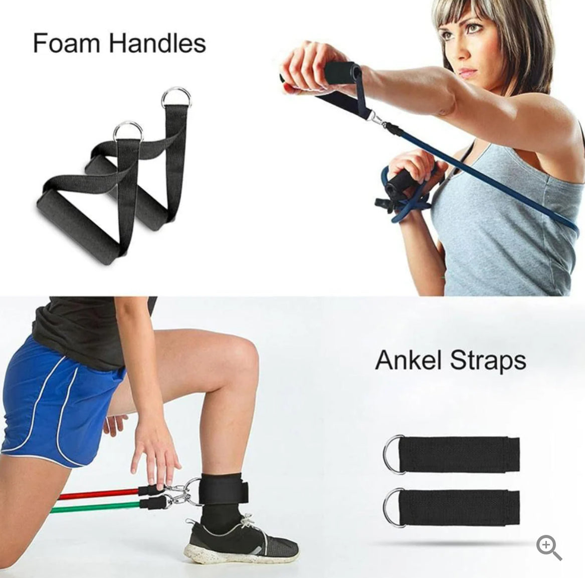 11Pcs Resistance Bands Set Elastic Tube Bands Door Anchor Ankle Straps Cushioned Handles with Carry Bags for Home Gym