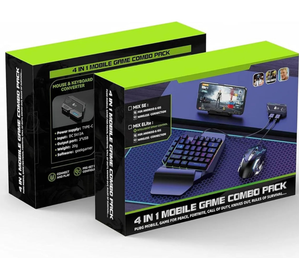 OEM 4-IN-1 Mobile Gaming Combo: Keyboard, Mouse, Converter, Stand