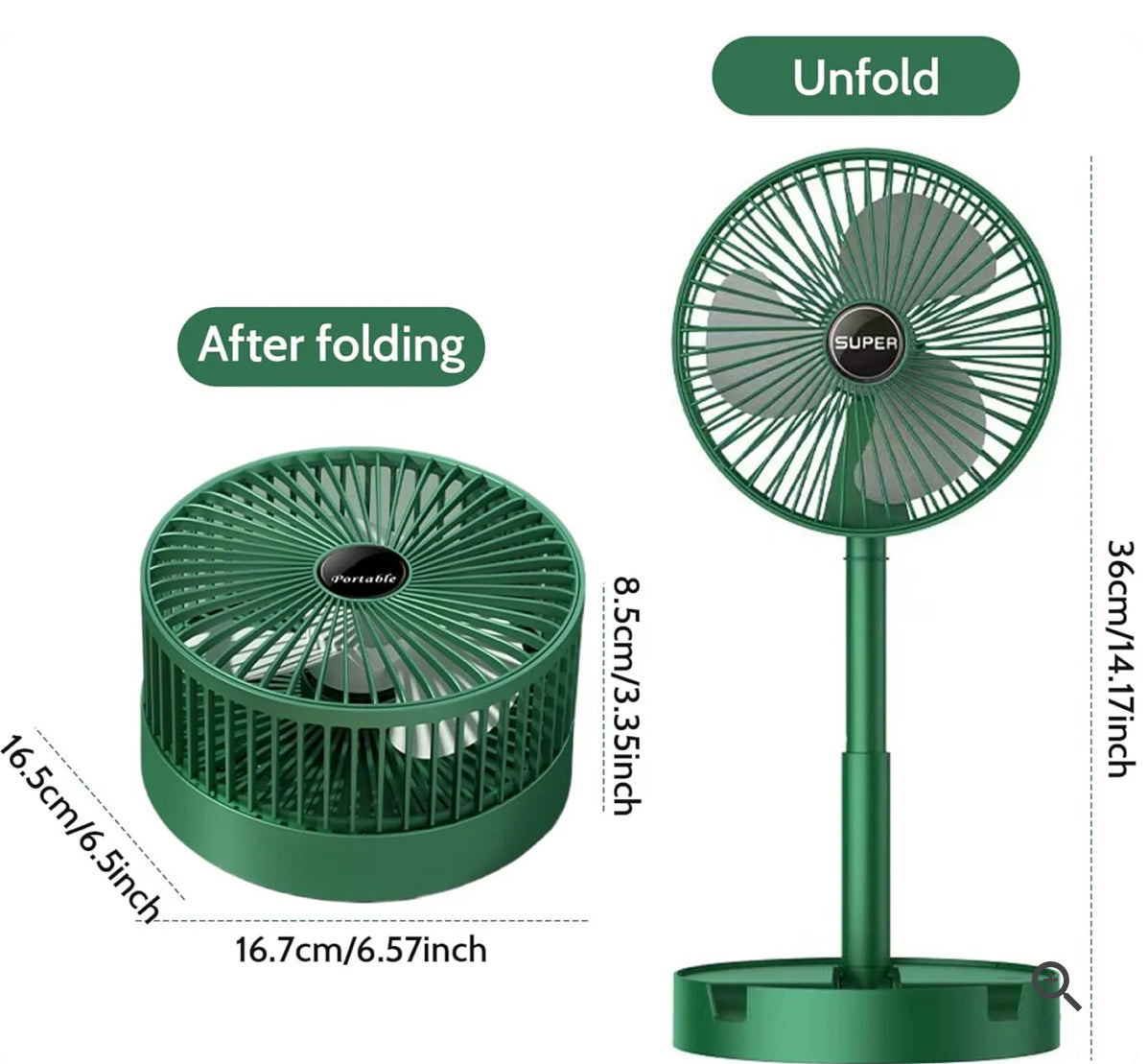 Foldable Desk Fan 3 Speeds, 180° Tilt Adjustable Rechargeable Fan with Low Noise & Long Battery Life