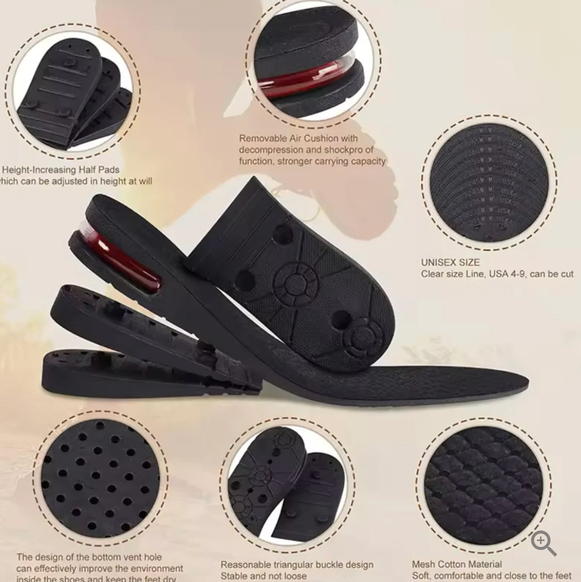 Foot Height Increase Insole With Air Cushion Adjustable Shoe