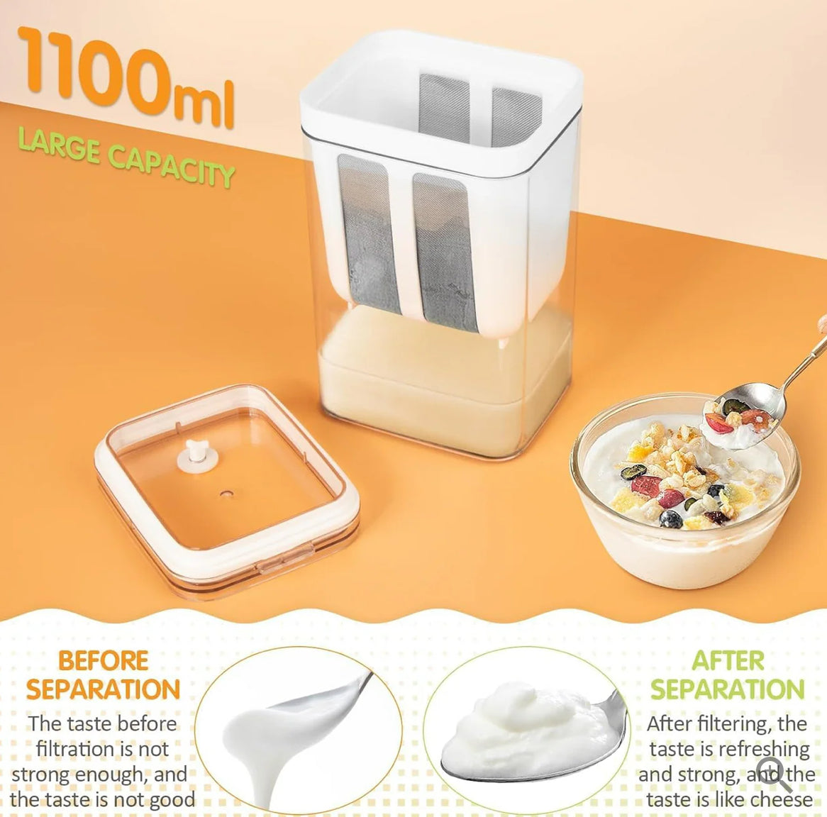 Greek Yogurt Strainer 1100ml – Multi-Purpose Yogurt Maker
