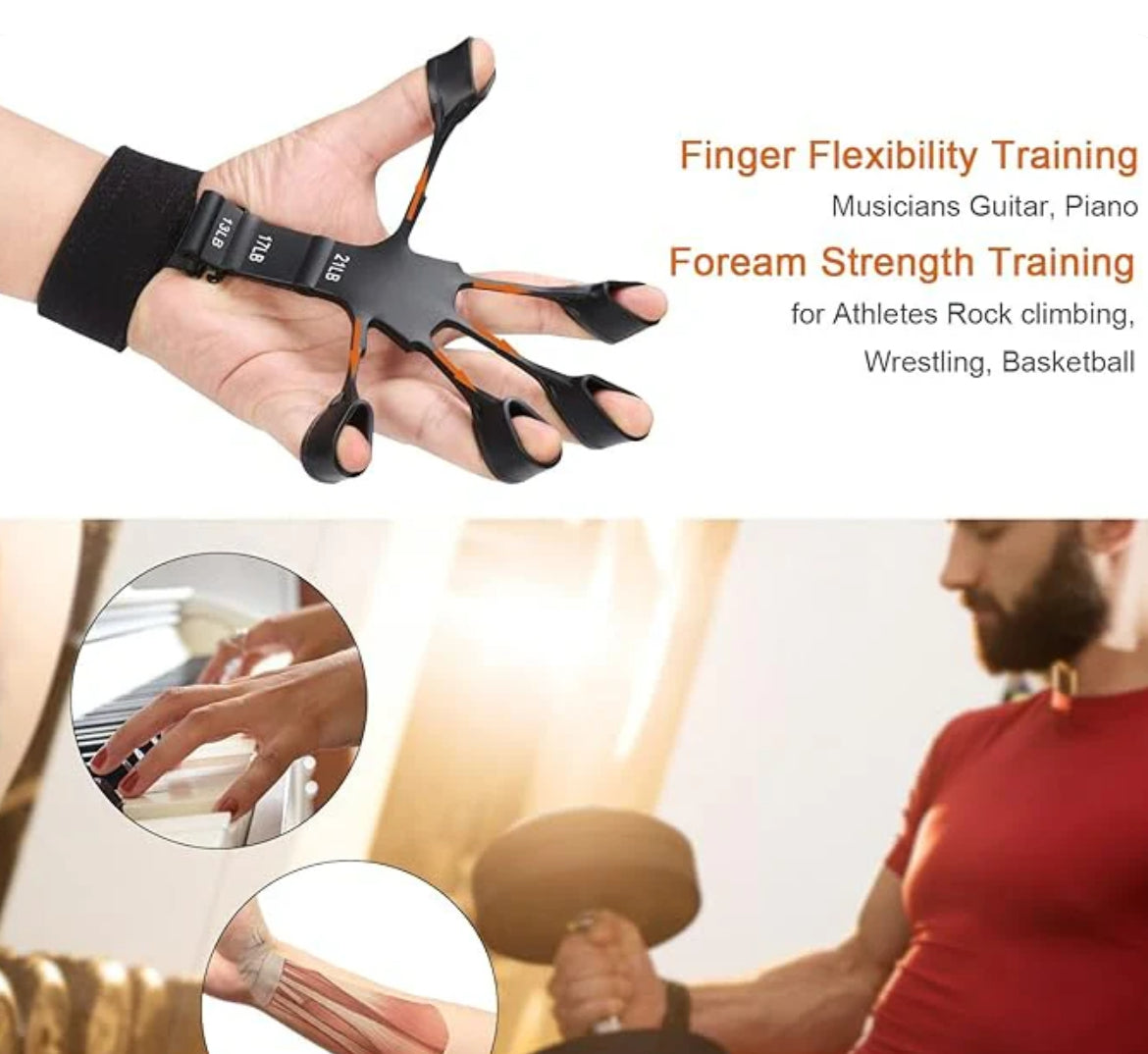 Hand Grip Strengthener - Adjustable Finger Exerciser and Finger Stretcher