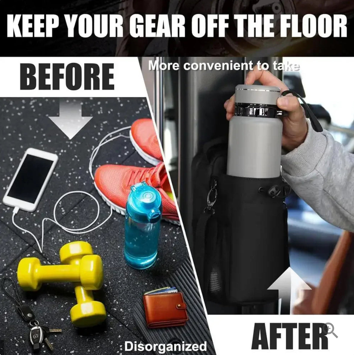 Magnetic Gym Bag With Water Bottle Holder