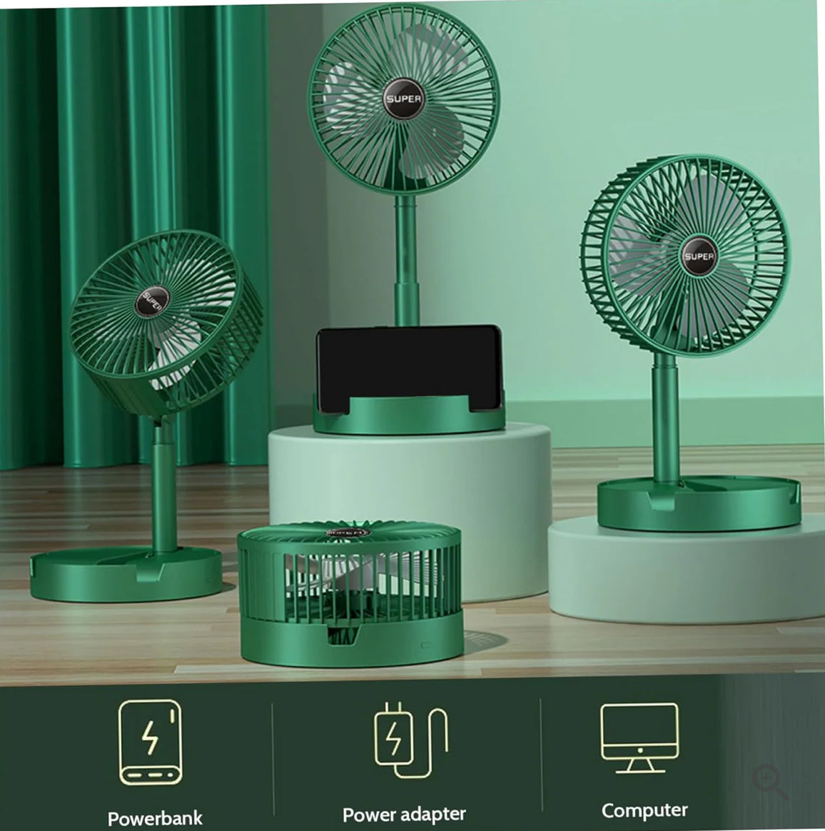 Foldable Desk Fan 3 Speeds, 180° Tilt Adjustable Rechargeable Fan with Low Noise & Long Battery Life