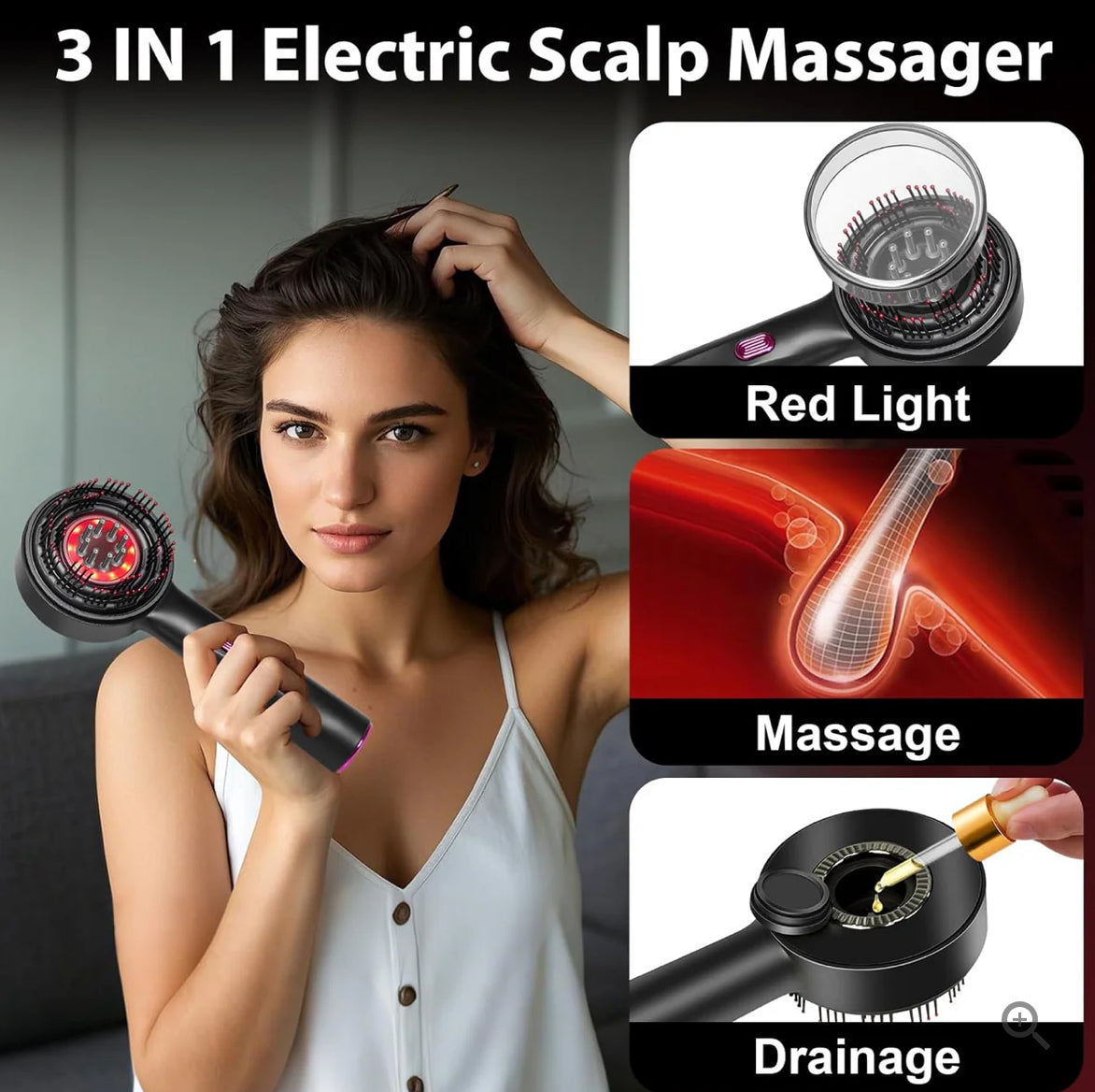 Laser Therapy Hair Growth Comb – Electric Scalp Massager & Hair Oil Applicator Waterproof
