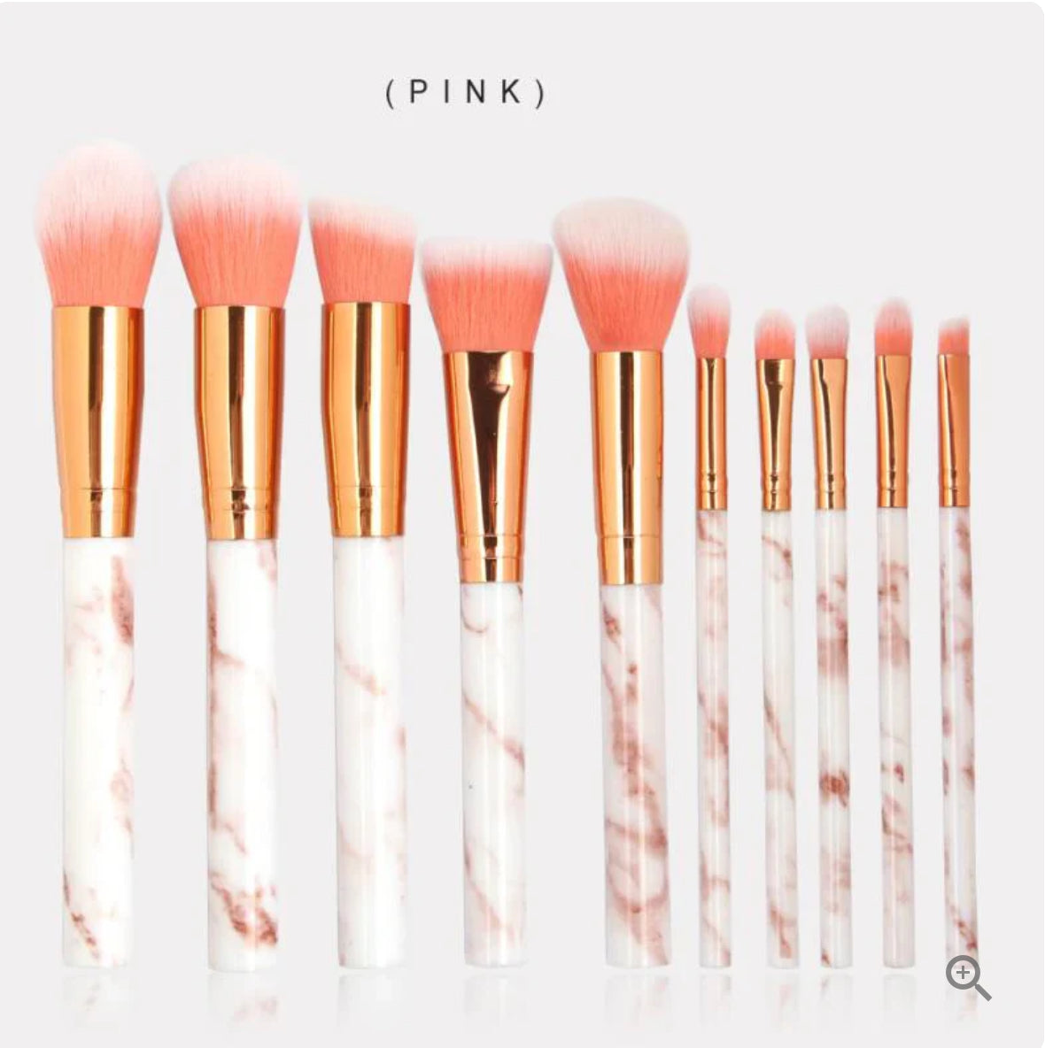Marble Pattern Makeup Brush Set 10pcs - Pink