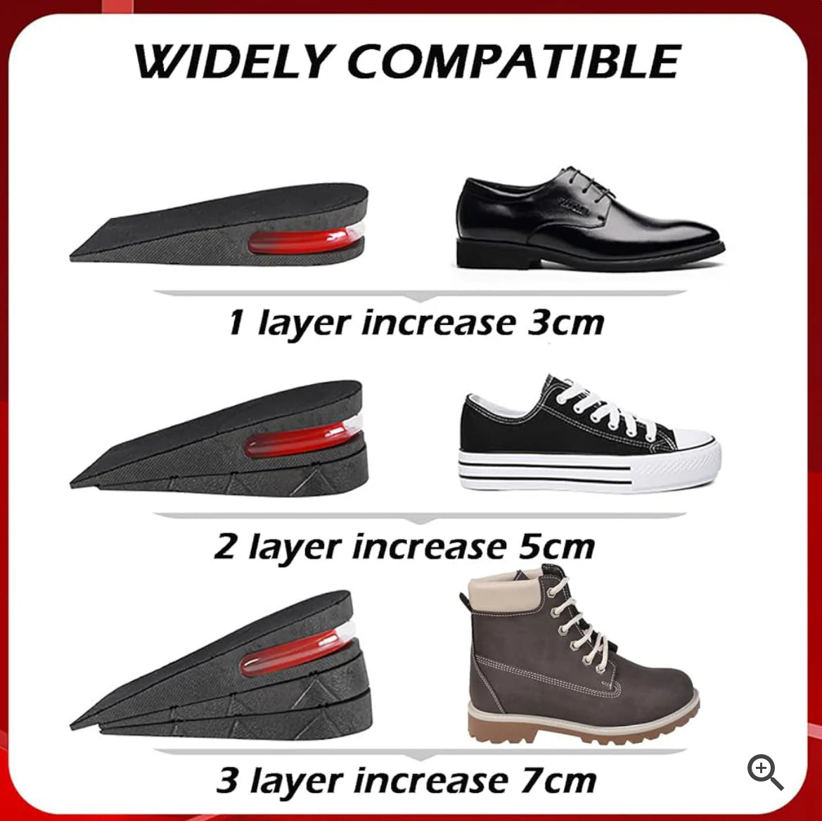 Foot Height Increase Insole With Air Cushion Adjustable Shoe