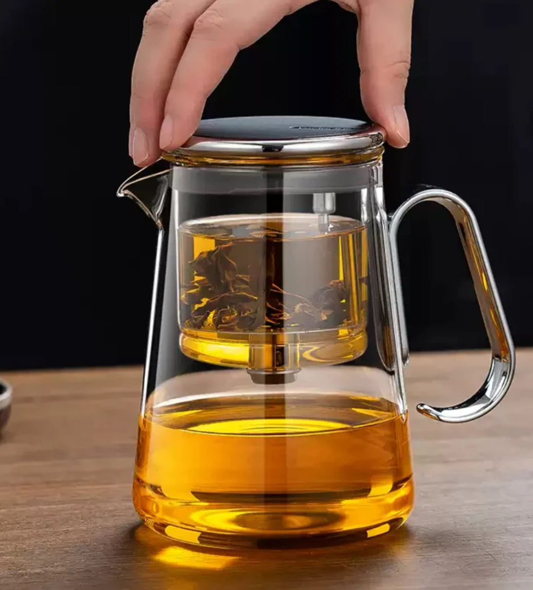 Luxury Large Glass Tea cup pot with One-Click Filter