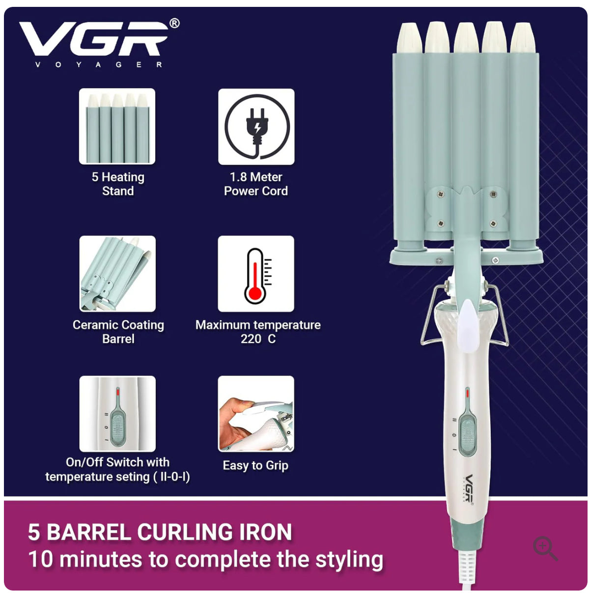 VGR V597, Professional Wavy Hair 5 Barrels Curling Iron