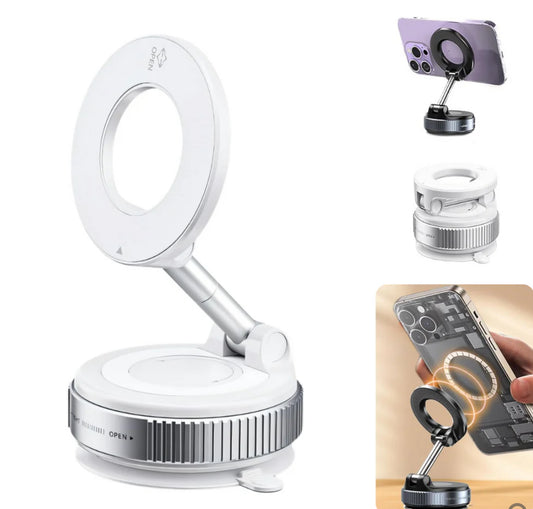 Magnetic Car Phone Mount – Upgraded Vacuum Suction Holder, 360° Adjustable Dashboard & Windshield Bracket