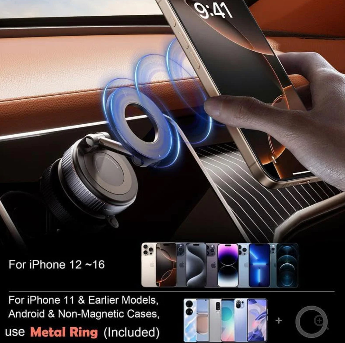 Magnetic Car Phone Mount – Upgraded Vacuum Suction Holder, 360° Adjustable Dashboard & Windshield Bracket