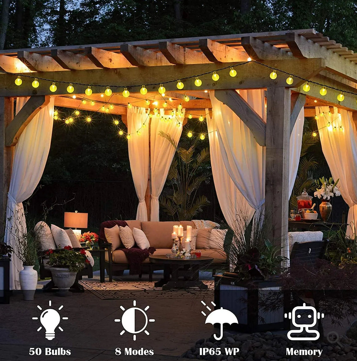Solar String Lights, 1 Pack Outdoor String Light 50 LED 5 Meter Waterproof Solar Powered Christmas