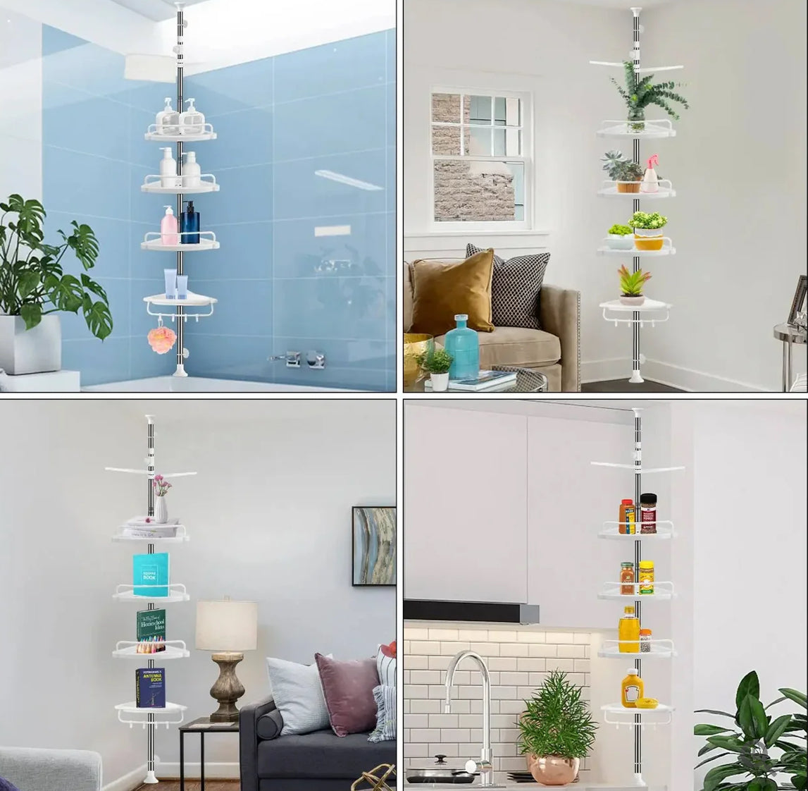 4 Tier Bathroom Corner Shelf with Towel Holder – Wall Mounted Storage Rack for Toiletries & Towels