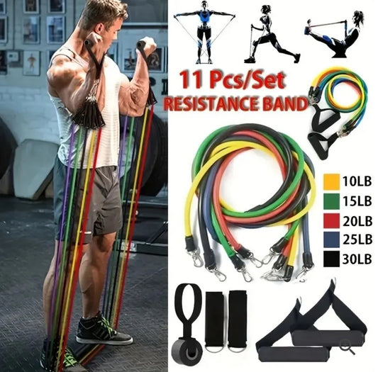 11Pcs Resistance Bands Set Elastic Tube Bands Door Anchor Ankle Straps Cushioned Handles with Carry Bags for Home Gym