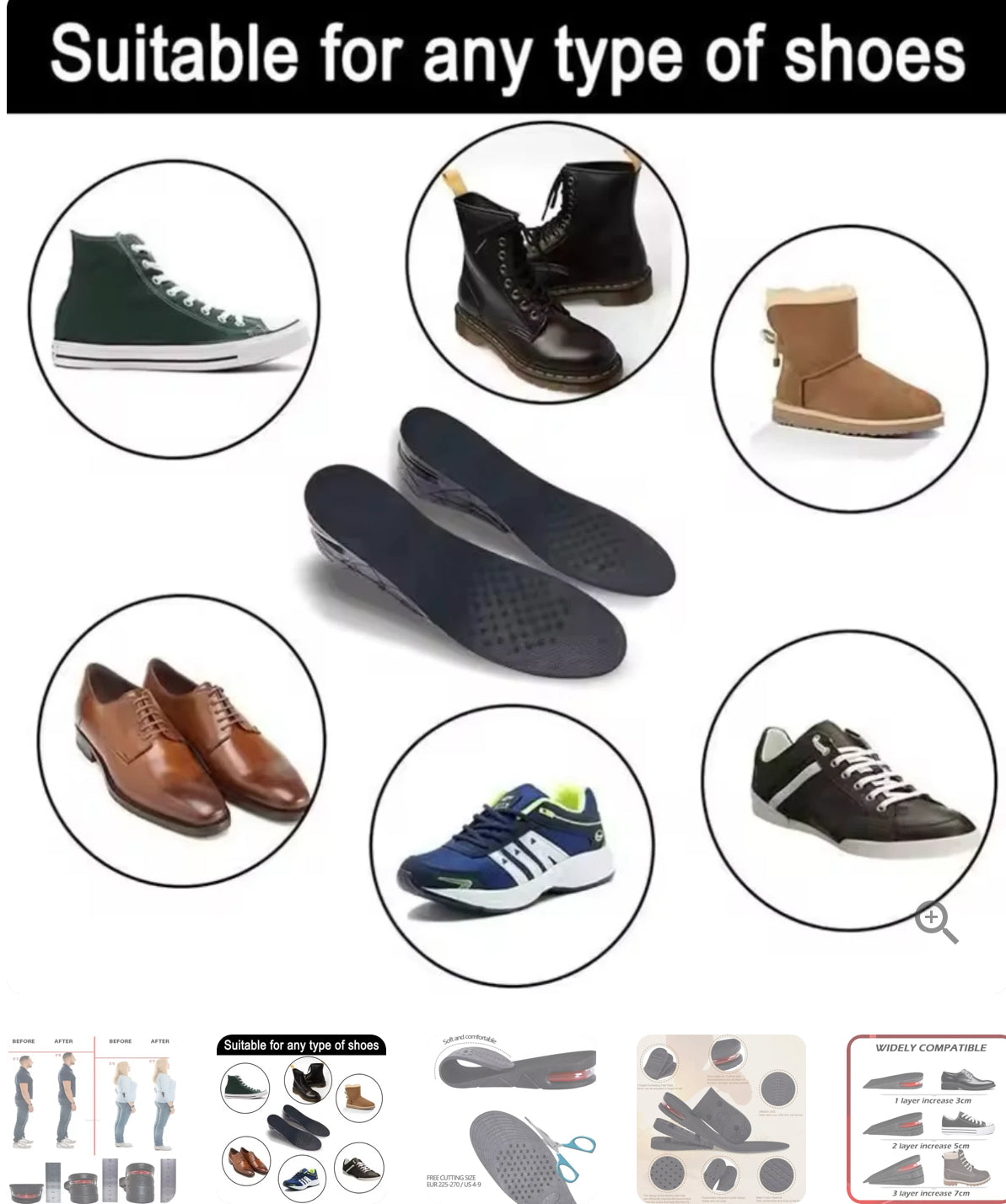 Foot Height Increase Insole With Air Cushion Adjustable Shoe