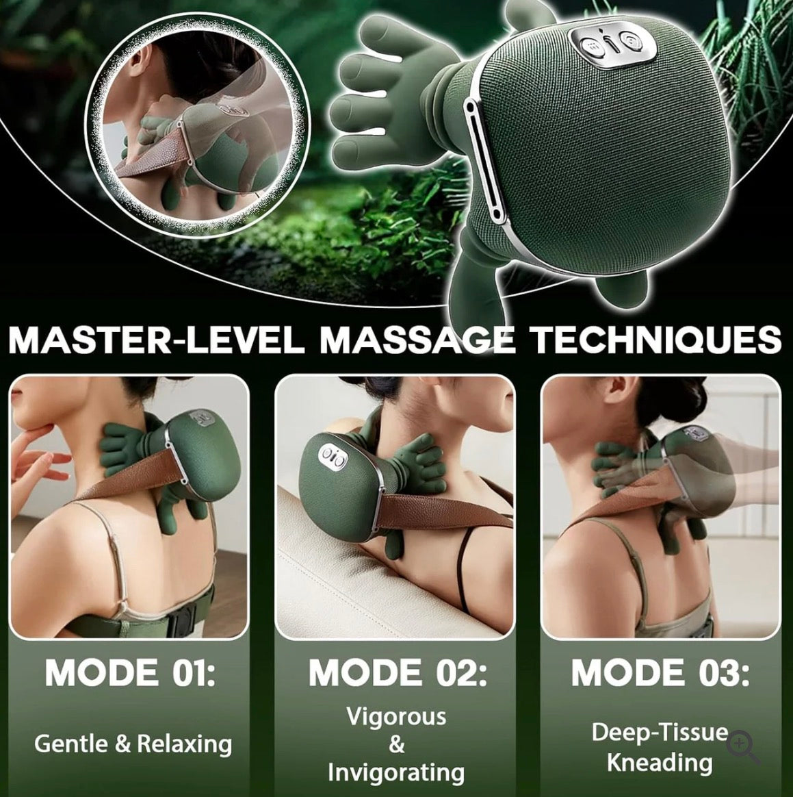 Rechargeable Neck and Back Massager with Heat, 3D Bionic Hand Design Massage