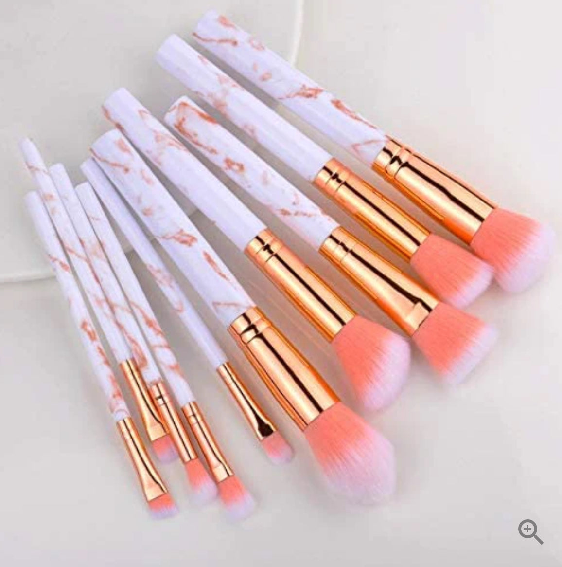 Marble Pattern Makeup Brush Set 10pcs - Pink