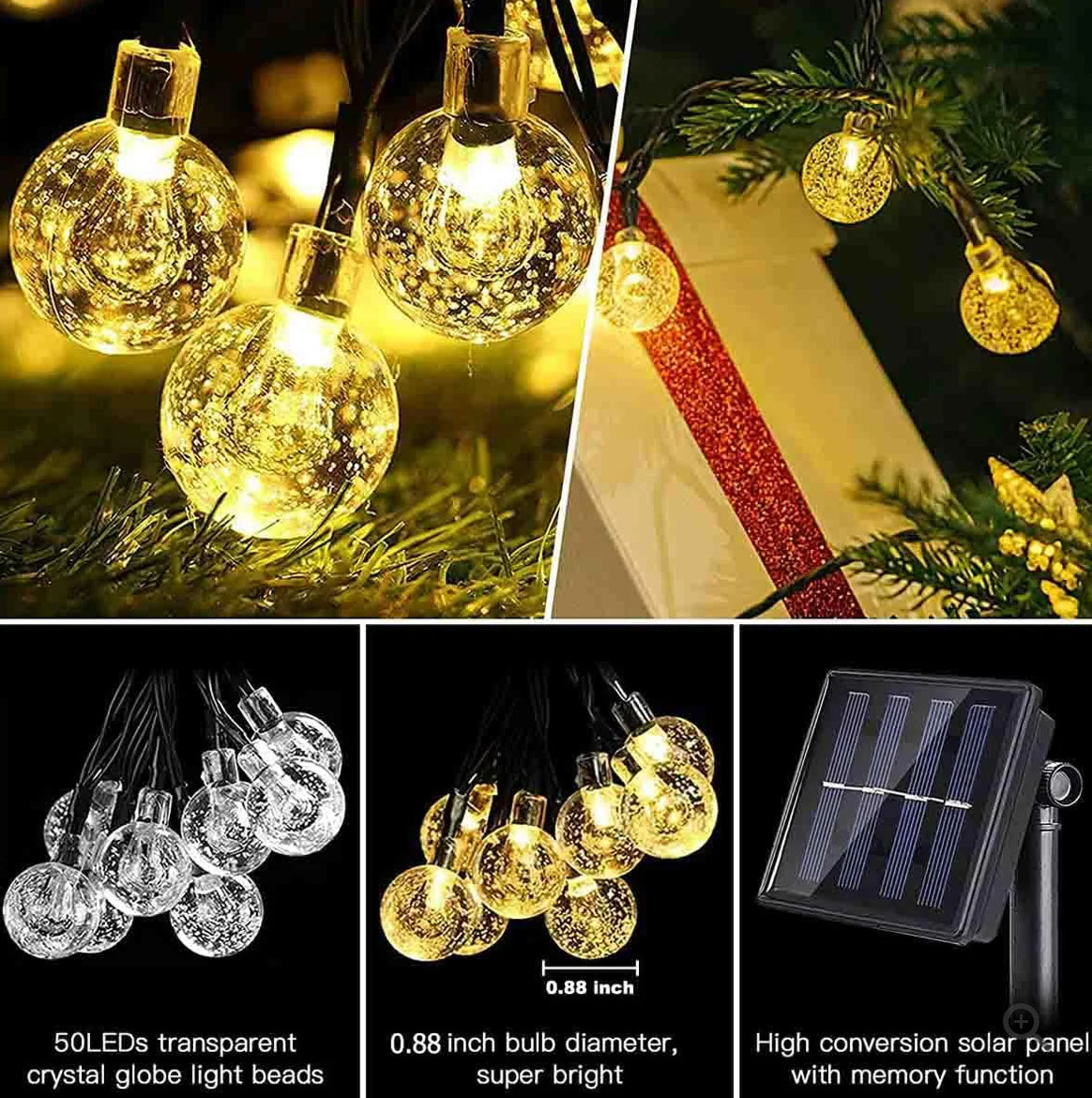 Solar String Lights, 1 Pack Outdoor String Light 50 LED 5 Meter Waterproof Solar Powered Christmas