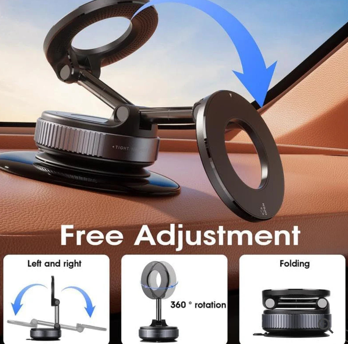Magnetic Car Phone Mount – Upgraded Vacuum Suction Holder, 360° Adjustable Dashboard & Windshield Bracket