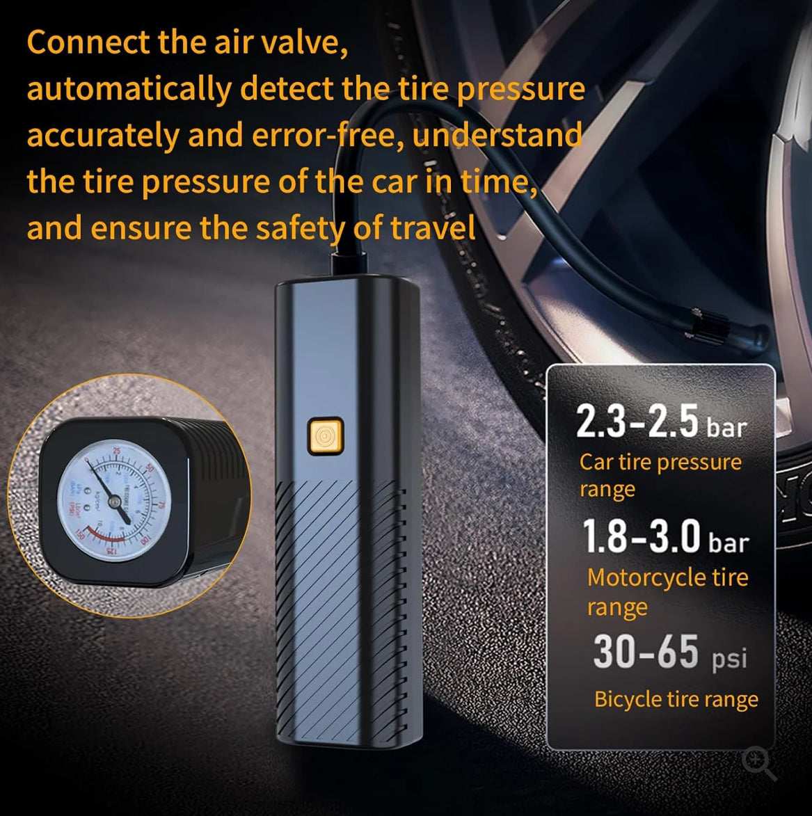 Tire Inflator Portable Air Compressor - Air Pump for Car Tires with Tire Pressure Gauge
