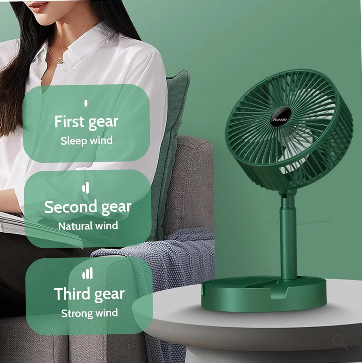 Foldable Desk Fan 3 Speeds, 180° Tilt Adjustable Rechargeable Fan with Low Noise & Long Battery Life