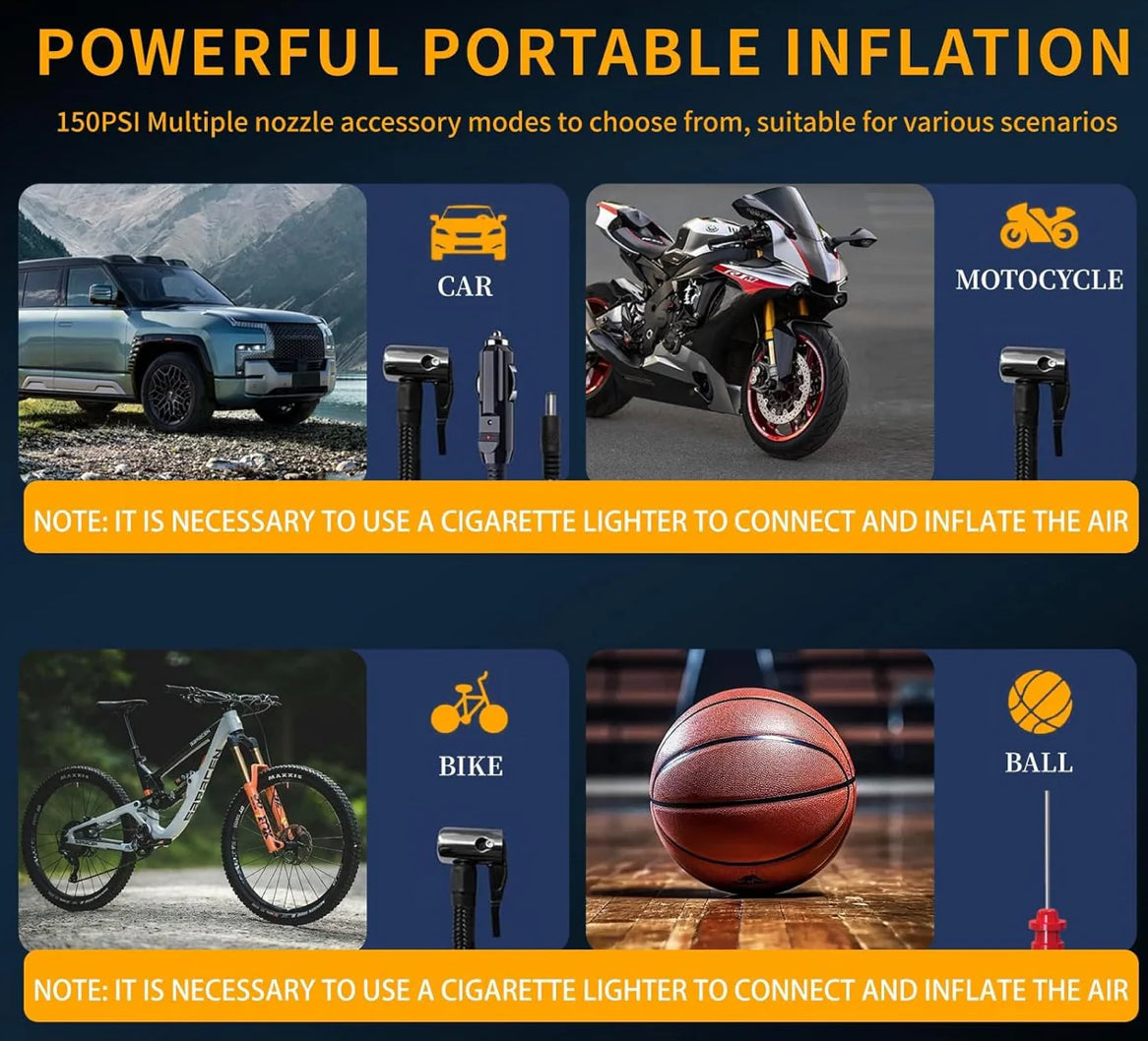 Tire Inflator Portable Air Compressor - Air Pump for Car Tires with Tire Pressure Gauge