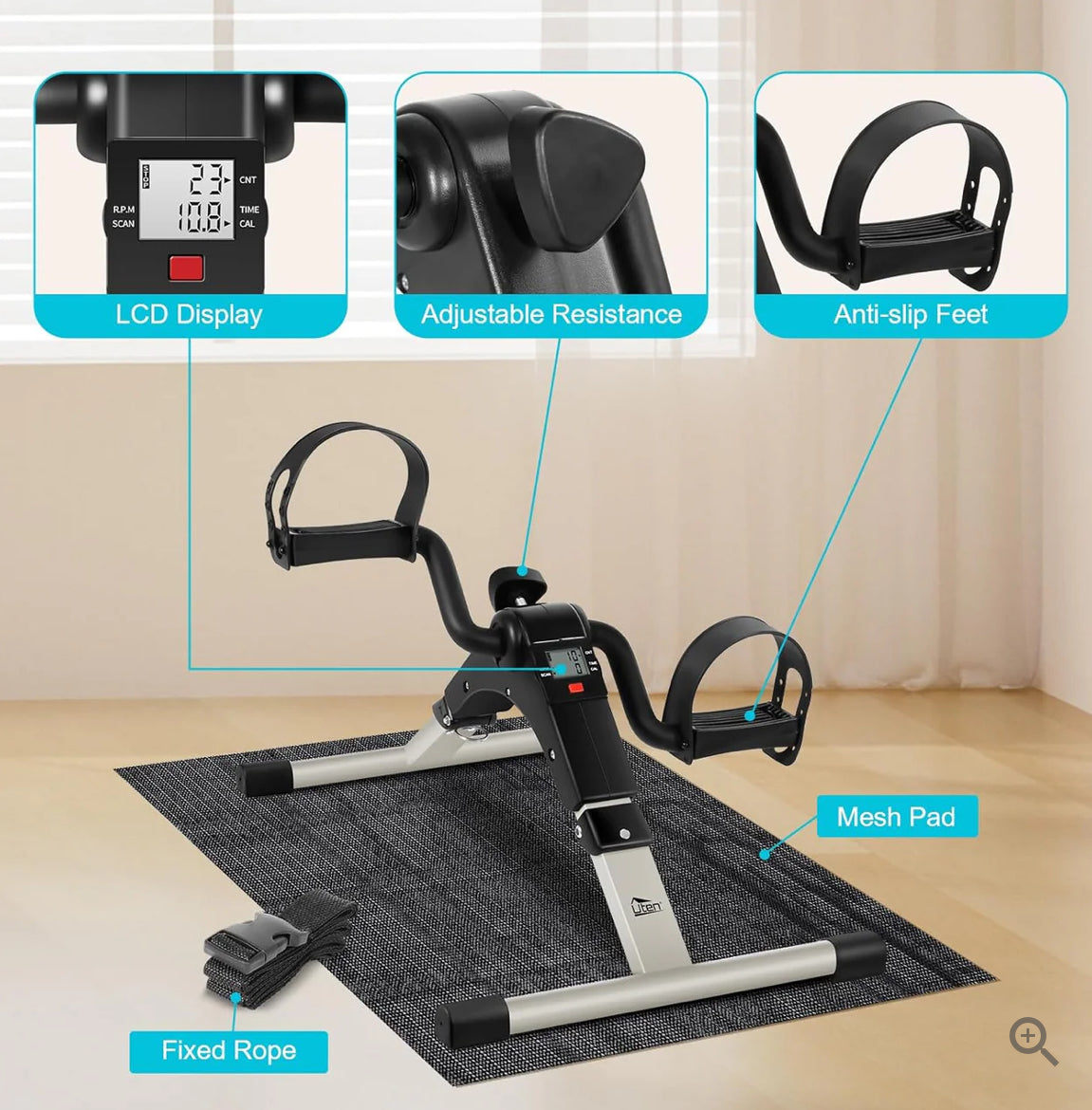 Sport Foldable Pedal Exerciser, Stationary Under Desk Exercise Equipment Arm/Leg/Foot Peddler Exercise