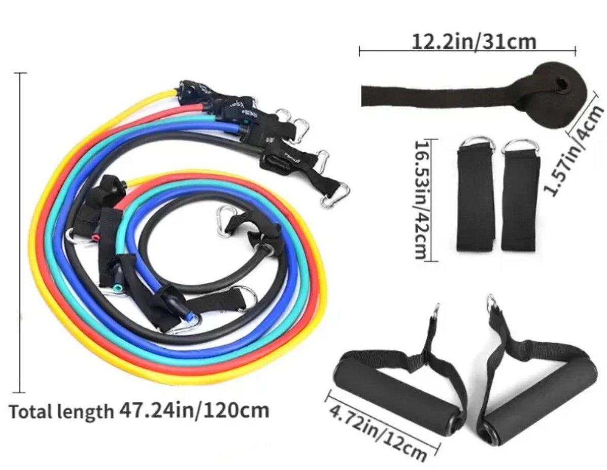 11Pcs Resistance Bands Set Elastic Tube Bands Door Anchor Ankle Straps Cushioned Handles with Carry Bags for Home Gym