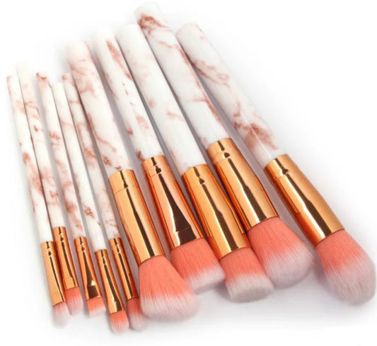 Marble Pattern Makeup Brush Set 10pcs - Pink