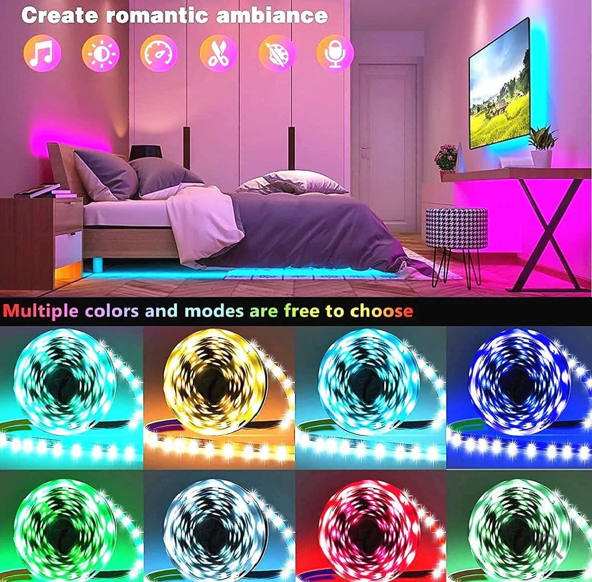 RGB Led Light 5 Meter Waterproof Phone App Bluetooth + Remote Controller